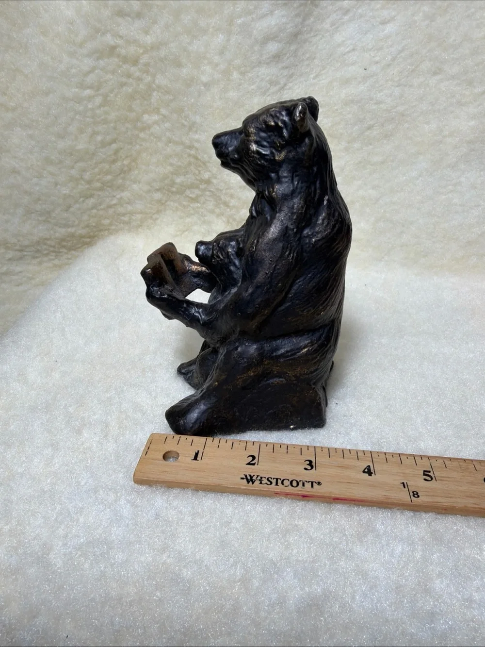 Vintage Bronze-Tone Reading Bear Figurine Home Accent One Bookend